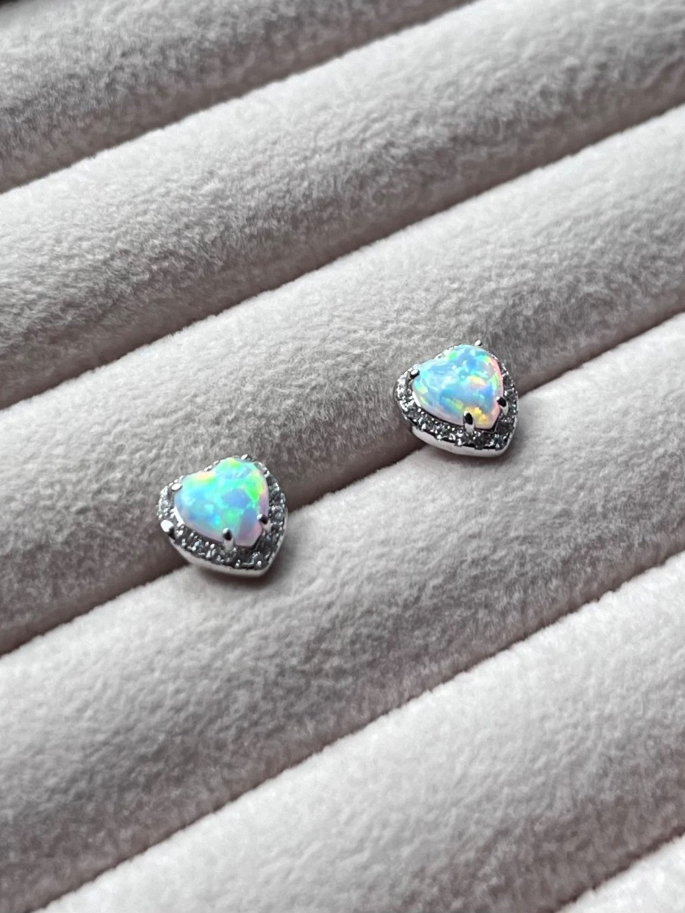 E111 | Heart Cut Opal with Halo Stud Earrings